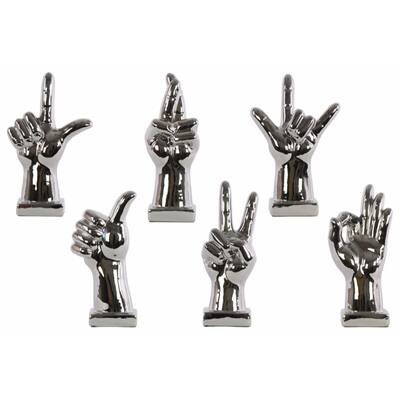 Nifty Hand Signal Sculpture on Base Assortment of 6- Large- Silver