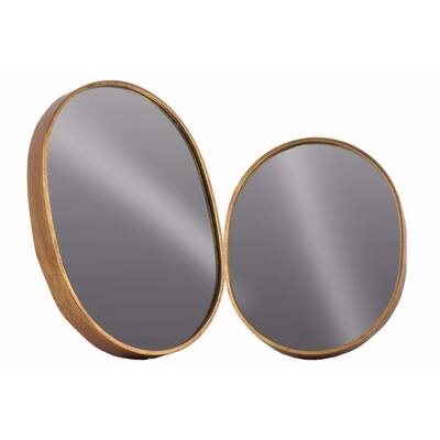 Metal Oval Wall Mirror Set of Two Tarnished- Copper