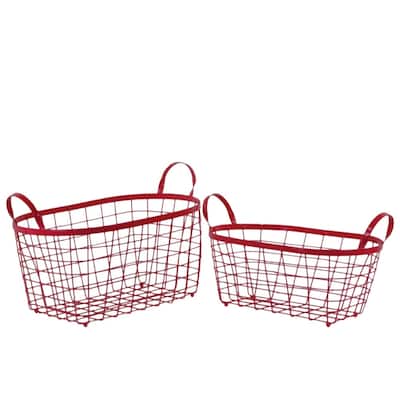 Rectangular Wire Basket with Handles and Mesh Body Set of Two Red