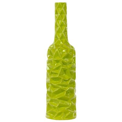 Large Wrinkled Round Bottle Vase - Wrinkled Sides - Green