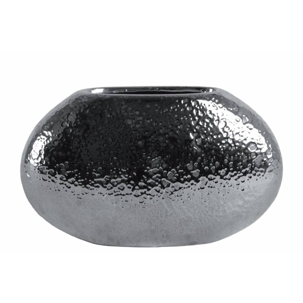 Well- Crafted Ceramic Elliptical Vase Dimpled- Silver