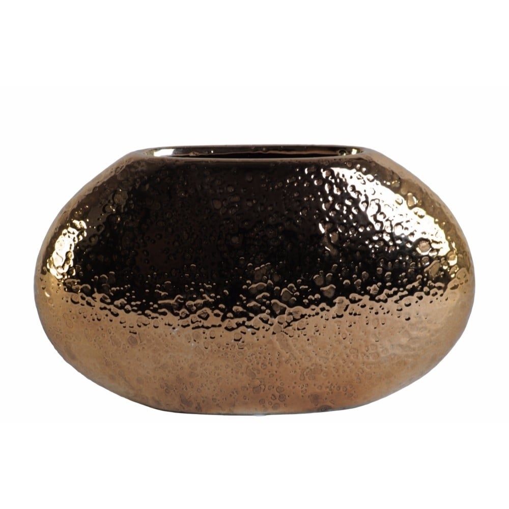 Stylish Ceramic Elliptical Vase Dimpled- Copper