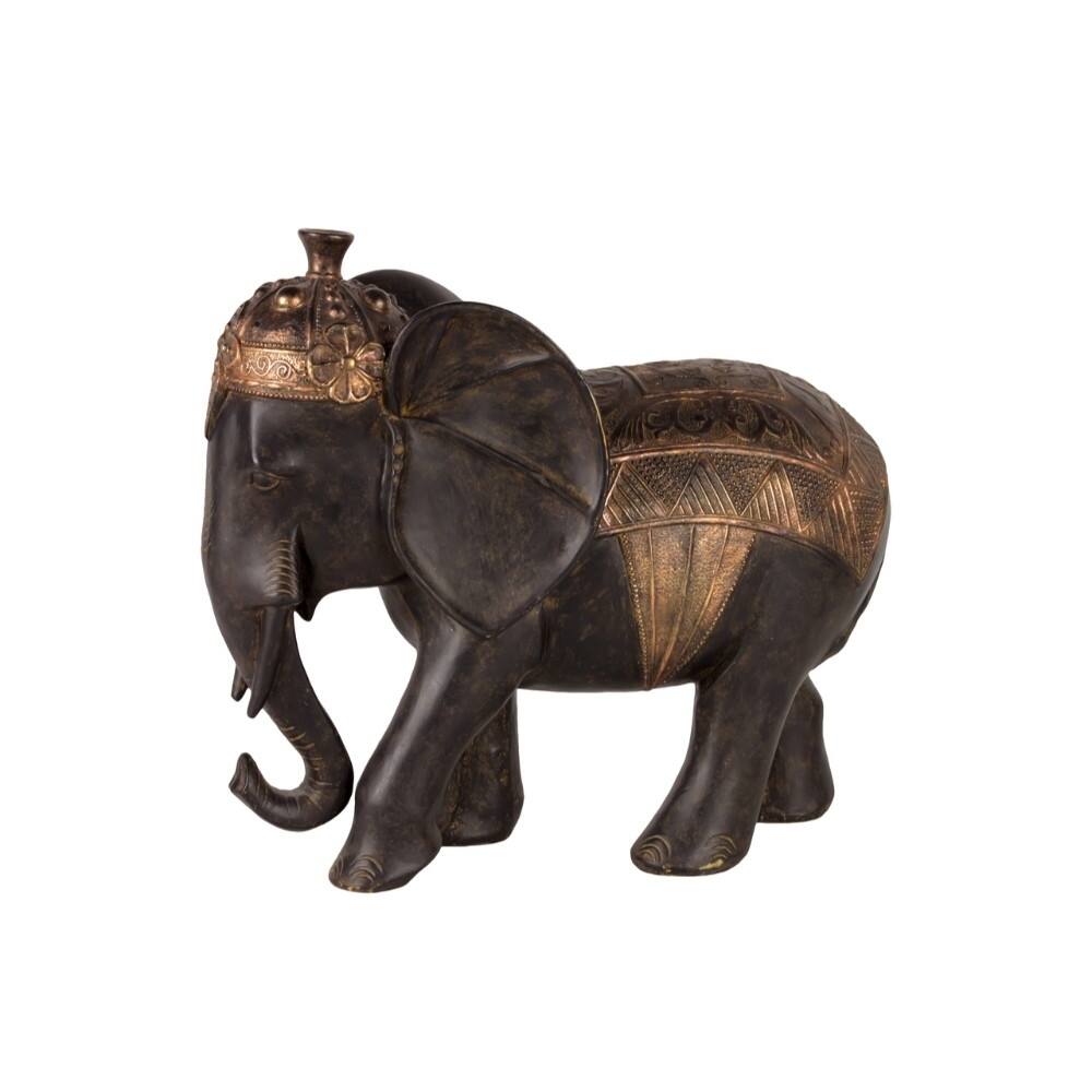 Large Barded Persian War Elephant Figurine Painted Brown
