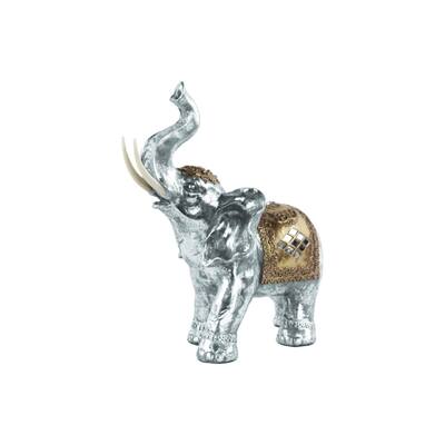 Victorious Elephant Figurine Gold Engraved Design-Silver
