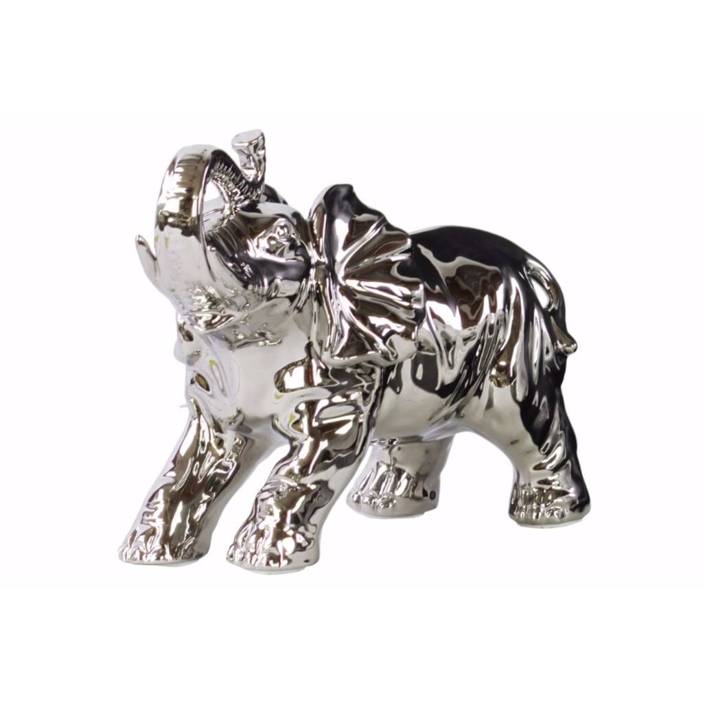 Porcelain Standing Trumpeting Elephant Figurine Silver