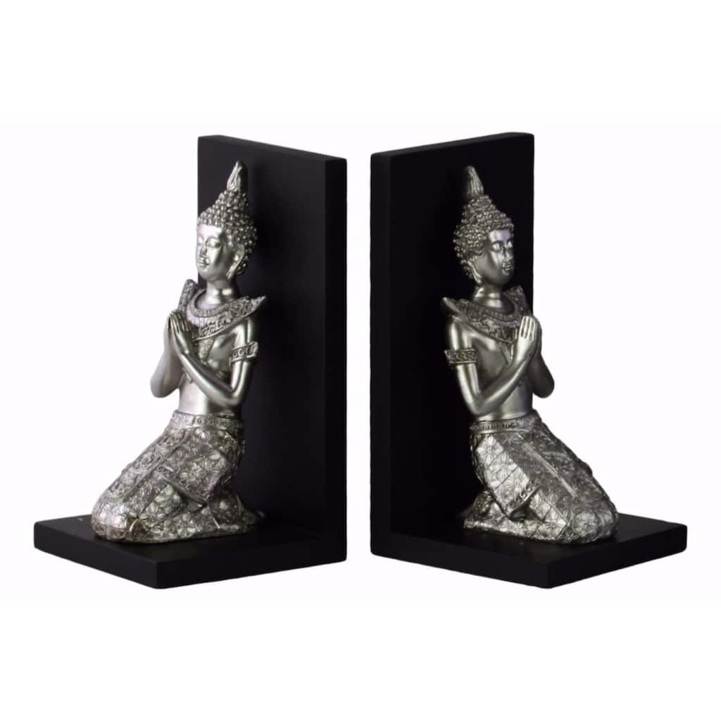 Kneeling Buddha in Anjali Mudra Bookend Set of 2-Silver