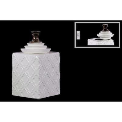 Square Canister with Bronze Handled Step Lid- Large- White