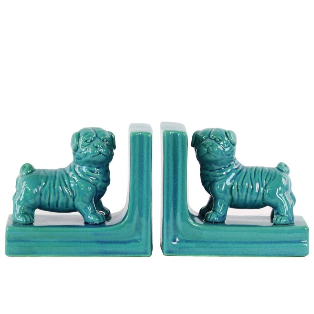 Attentive British Bulldog Figurine Bookend Assortment Of 2- Blue