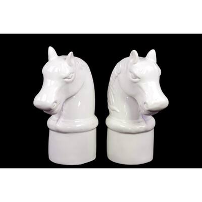 Horse Head on Cylindrical Base Bookend Assortment of Two - White