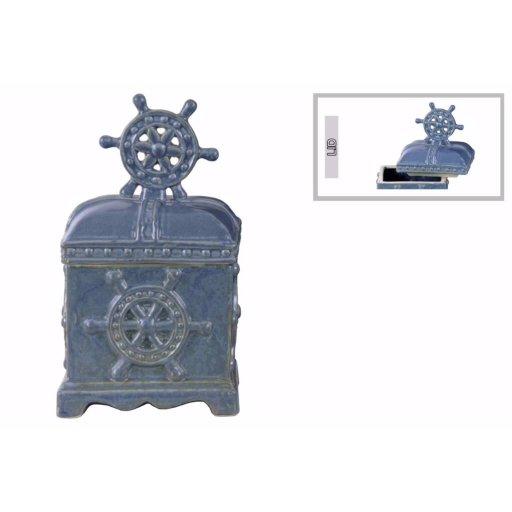 Rectangular Canister with Nautical Wheel Design Body - Blue