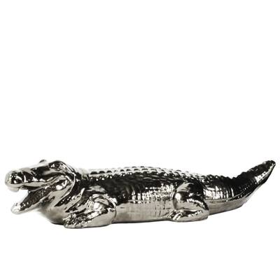 Crocodile Figurine Polished Chrome Finish - Large - Silver