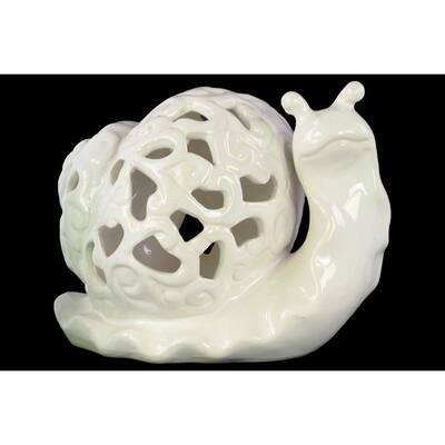 Garden Snail Figurine With Cutout Design - White