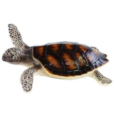 Large Sea Turtle on Belly with Brownish Shell Figurine