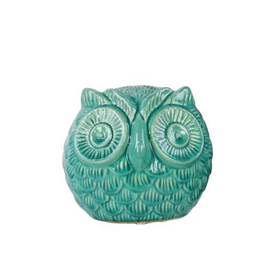 Small And Glossy Spherical Owl Figurine - Blue