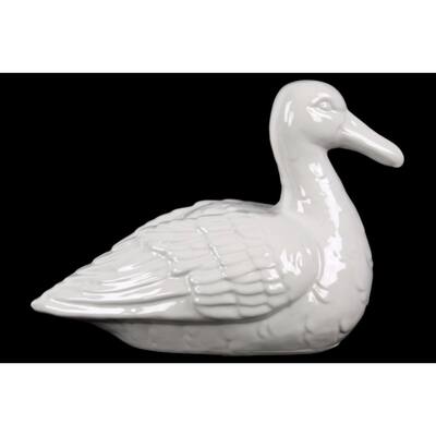 Vibrant Sitting Goose Figurine - White