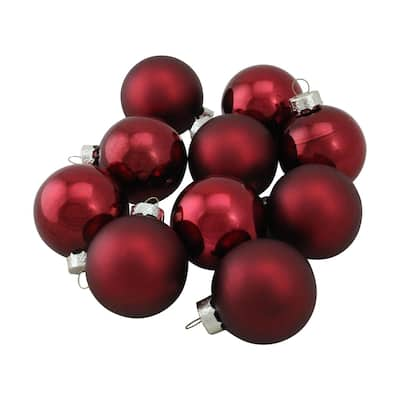 Burgundy Glass Ball Christmas Ornament Set 1.75"