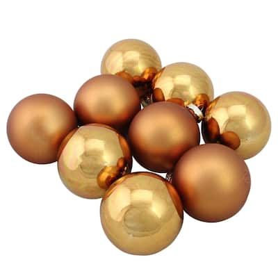 9ct Brown 2-Finish Christmas Glass Ball Ornaments 2.5" (65mm)