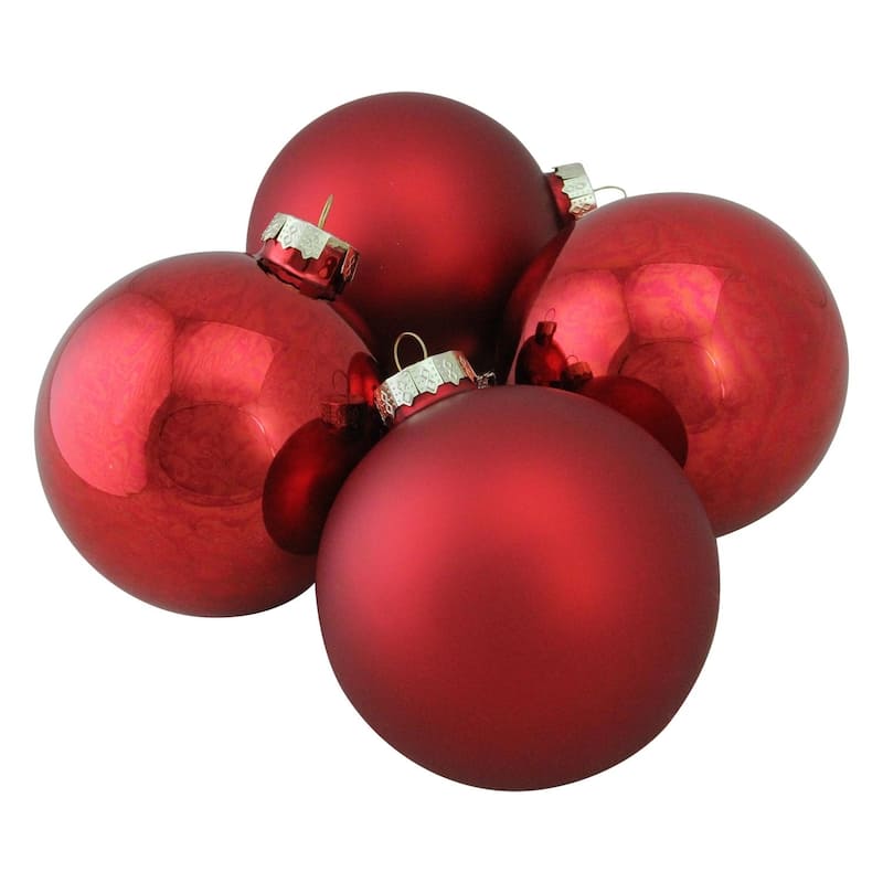 Red Glass Ball Christmas Ornament Set 4"