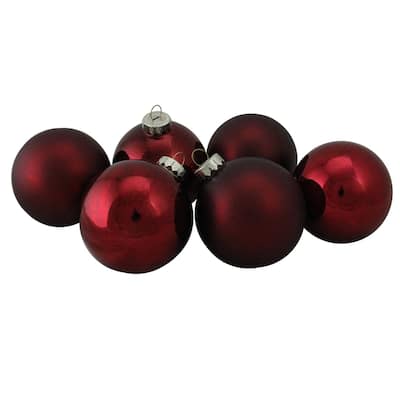 Burgundy Glass Ball Christmas Ornament Set 3.25"