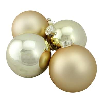 Gold Glass Ball Christmas Ornament Set 4"