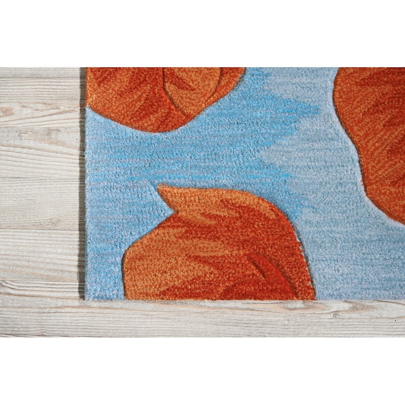 Nourison Contour Red Poppies on Sky Blue Field Area Rug