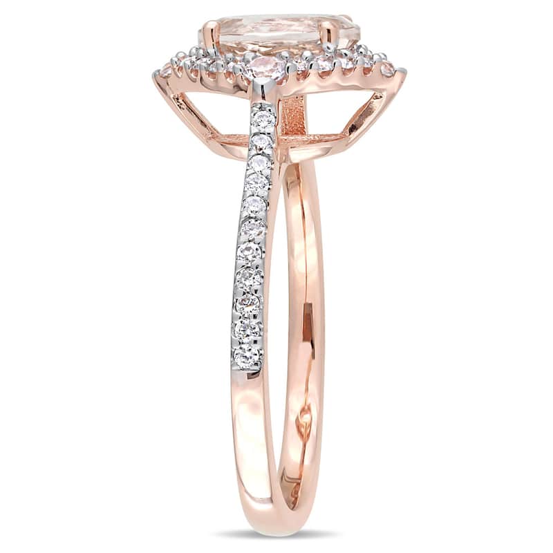 Miadora Signature Collection 10k Rose Gold Morganite White Sapphire and 1/4ct TDW Diamond Vintage Halo Engagement Ring - Pink