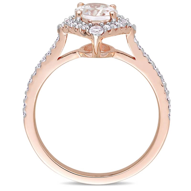 Miadora Signature Collection 10k Rose Gold Morganite White Sapphire and 1/4ct TDW Diamond Vintage Halo Engagement Ring - Pink