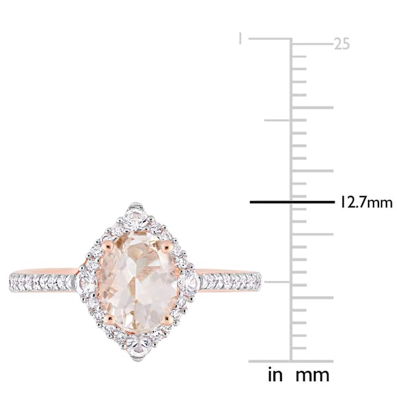 Miadora Signature Collection 10k Rose Gold Morganite White Sapphire and 1/4ct TDW Diamond Vintage Halo Engagement Ring - Pink