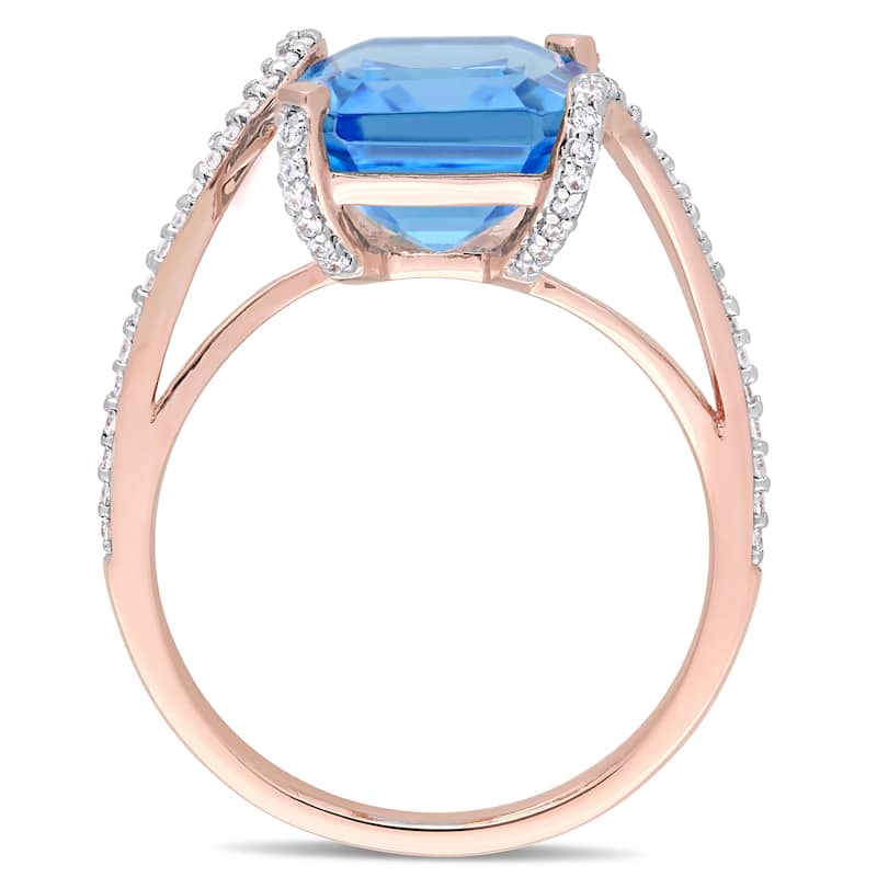 Miadora Signature Collection 14k Rose Gold Swiss-Blue Topaz and 1/4ct TDW Diamond Bypass Cocktail Ring - Blue