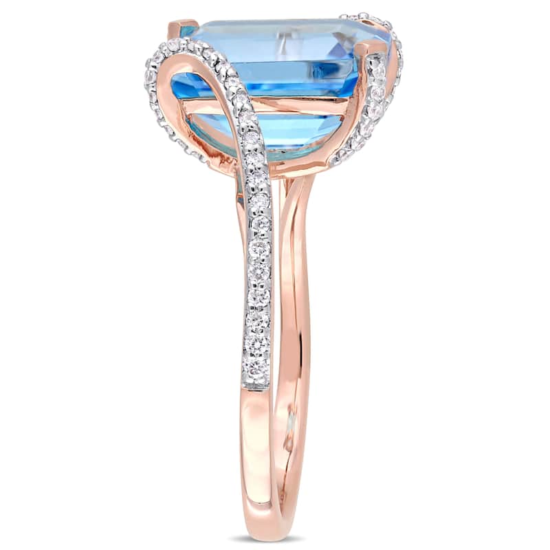 Miadora Signature Collection 14k Rose Gold Swiss-Blue Topaz and 1/4ct TDW Diamond Bypass Cocktail Ring - Blue
