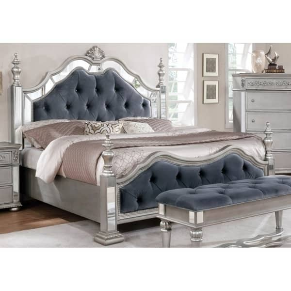 Silver Orchid Beaudet Glam Grey 5 Piece Tufted Panel Bedroom Set