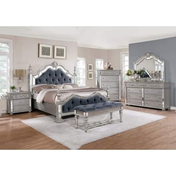 Best Quality Furniture Glam Grey 5 Piece Tufted Panel Bedroom Set On Sale Overstock 21906899