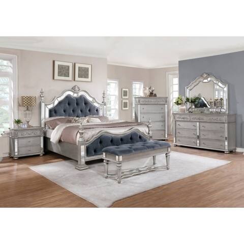 Best Quality Furniture Glam Grey 5-Piece Tufted Panel Bedroom Set