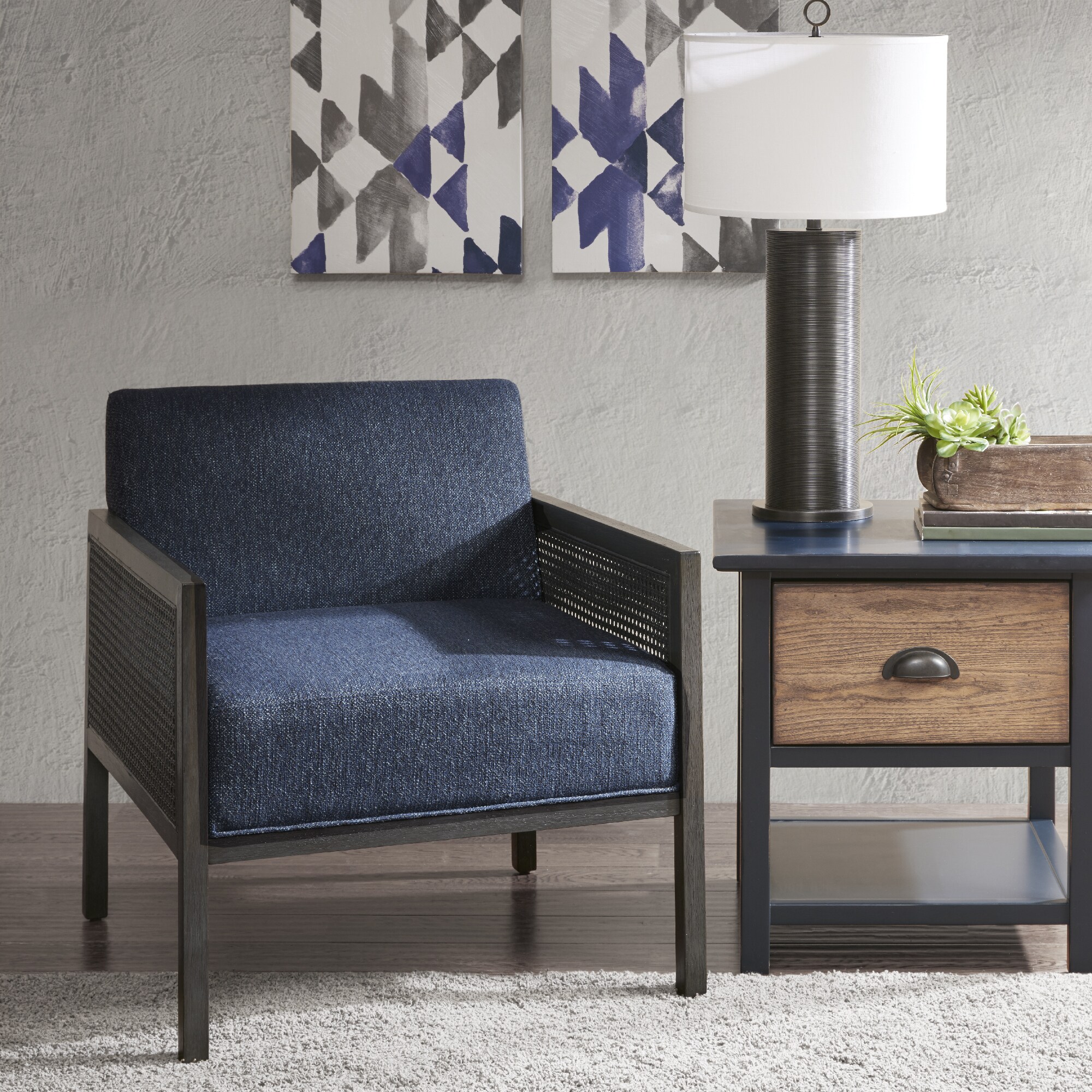 Ink+Ivy Clark Blue Wood and Fabric Upholstered Lounge - Bed Bath & Beyond -  18526074