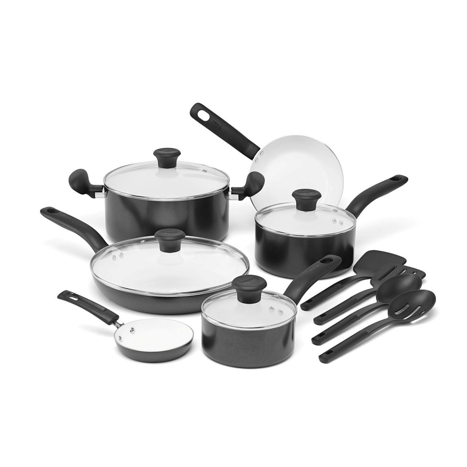  T-fal Initiatives Nonstick Cookware Set 18 Piece Oven Safe 350F  Pots and Pans, Dishwasher Safe Black: Home & Kitchen