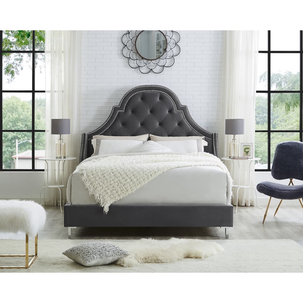 Katelynn Velvet or Linen Button Tufted Platform Bed
