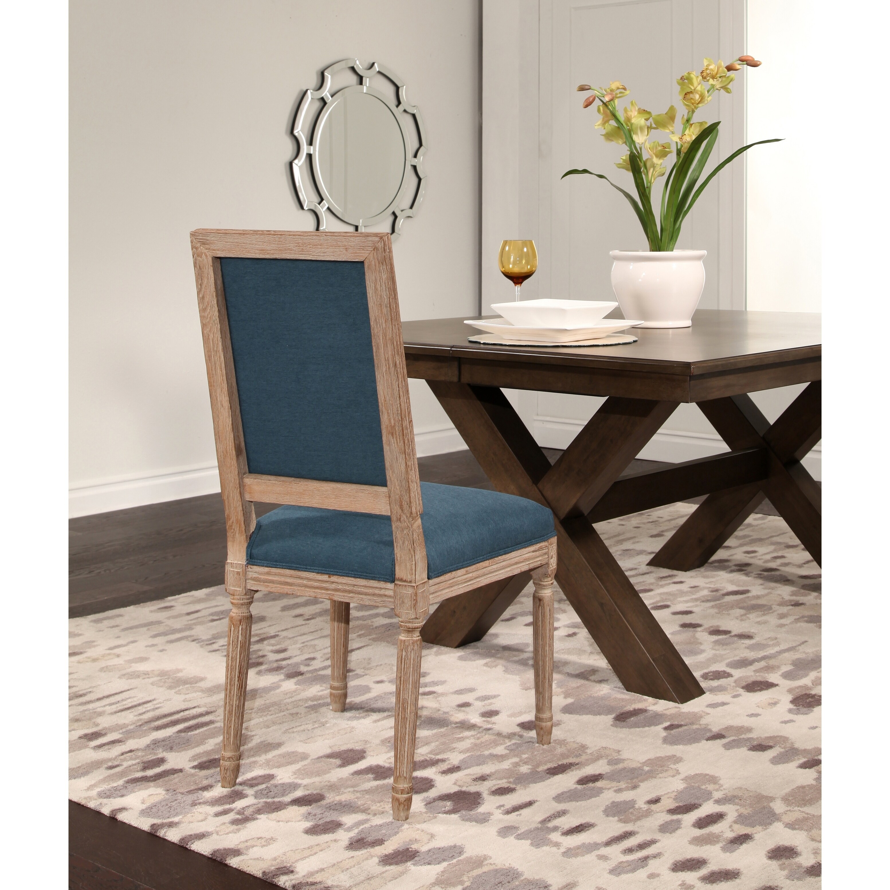 Shop Black Friday Deals On Abbyson French Vintage Rectangle Back Blue Dining Chair Overstock 18528053