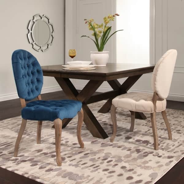 Abbyson French Vintage Oval Ivory Tufted Velvet Dining Chair