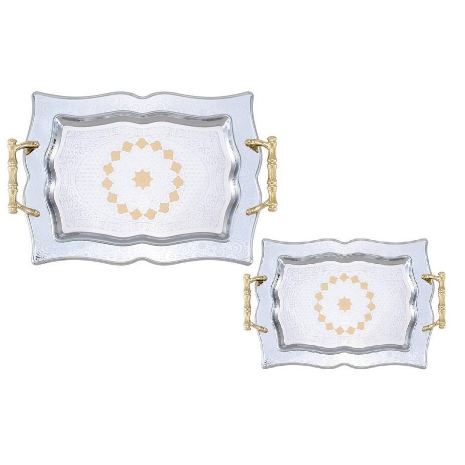 2pc Stainless Steel Decorative Serving Tea Tray Set