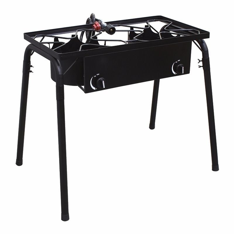 2-Burner Base Camp Stove with Cast Iron Burners and Stand - Stansport