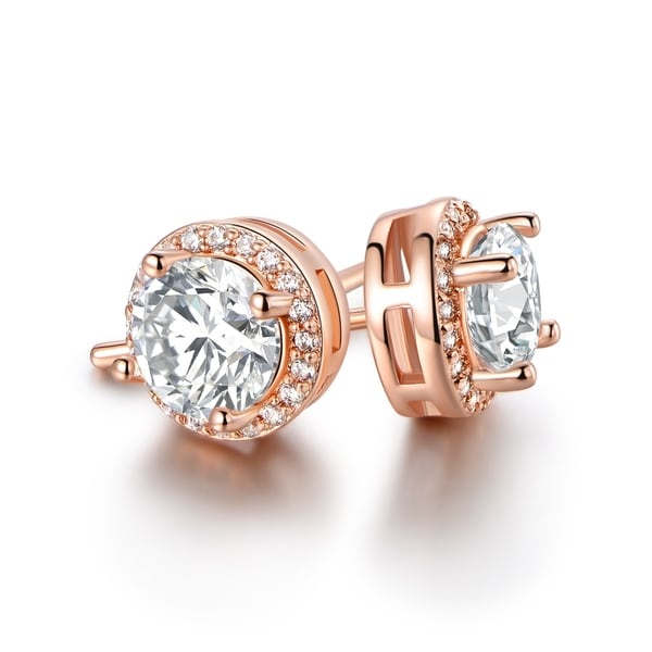 Shop Rose Gold Plated Round Cubic Zirconia Stud Earrings - On Sale - Free Shipping On Orders ...
