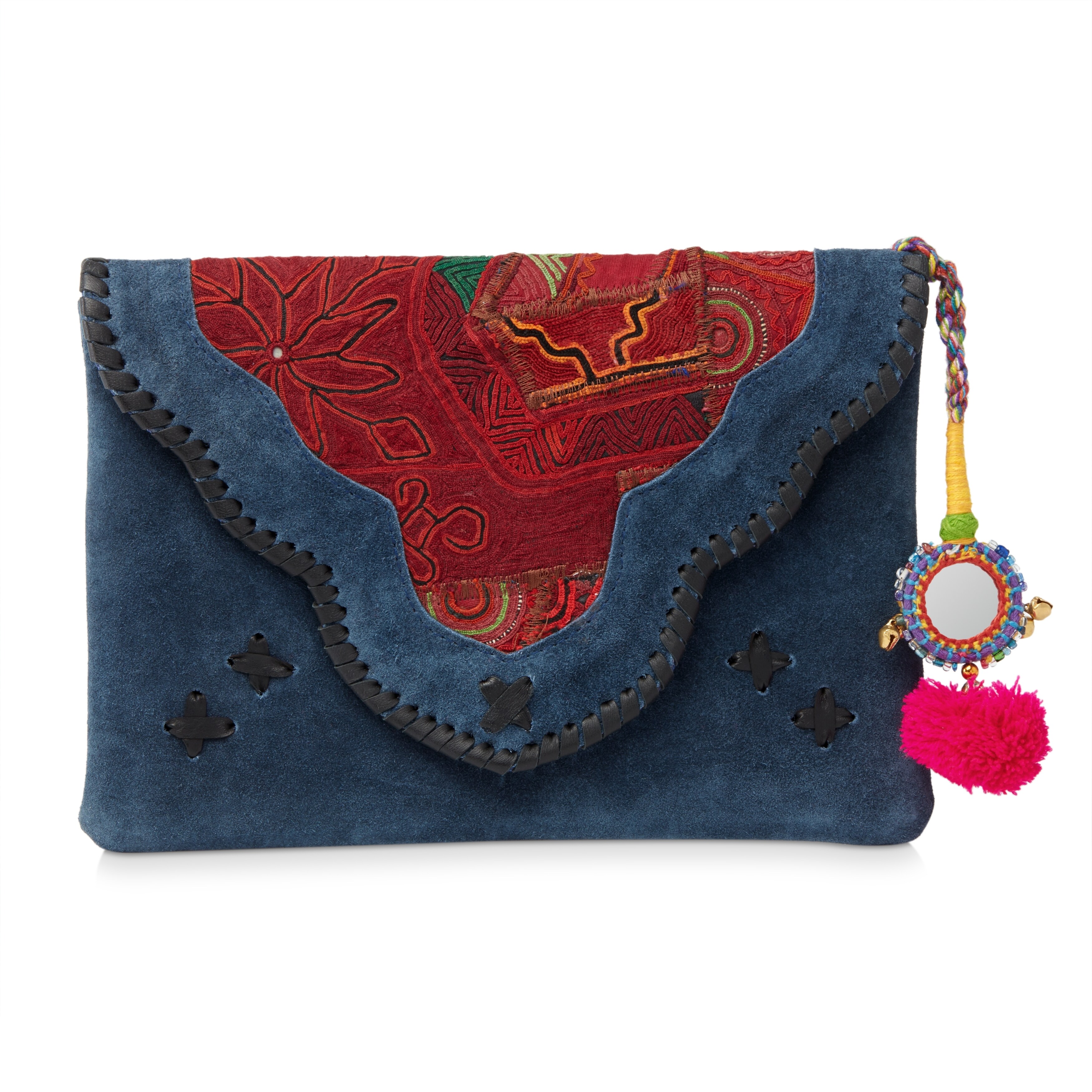 blue suede evening bag