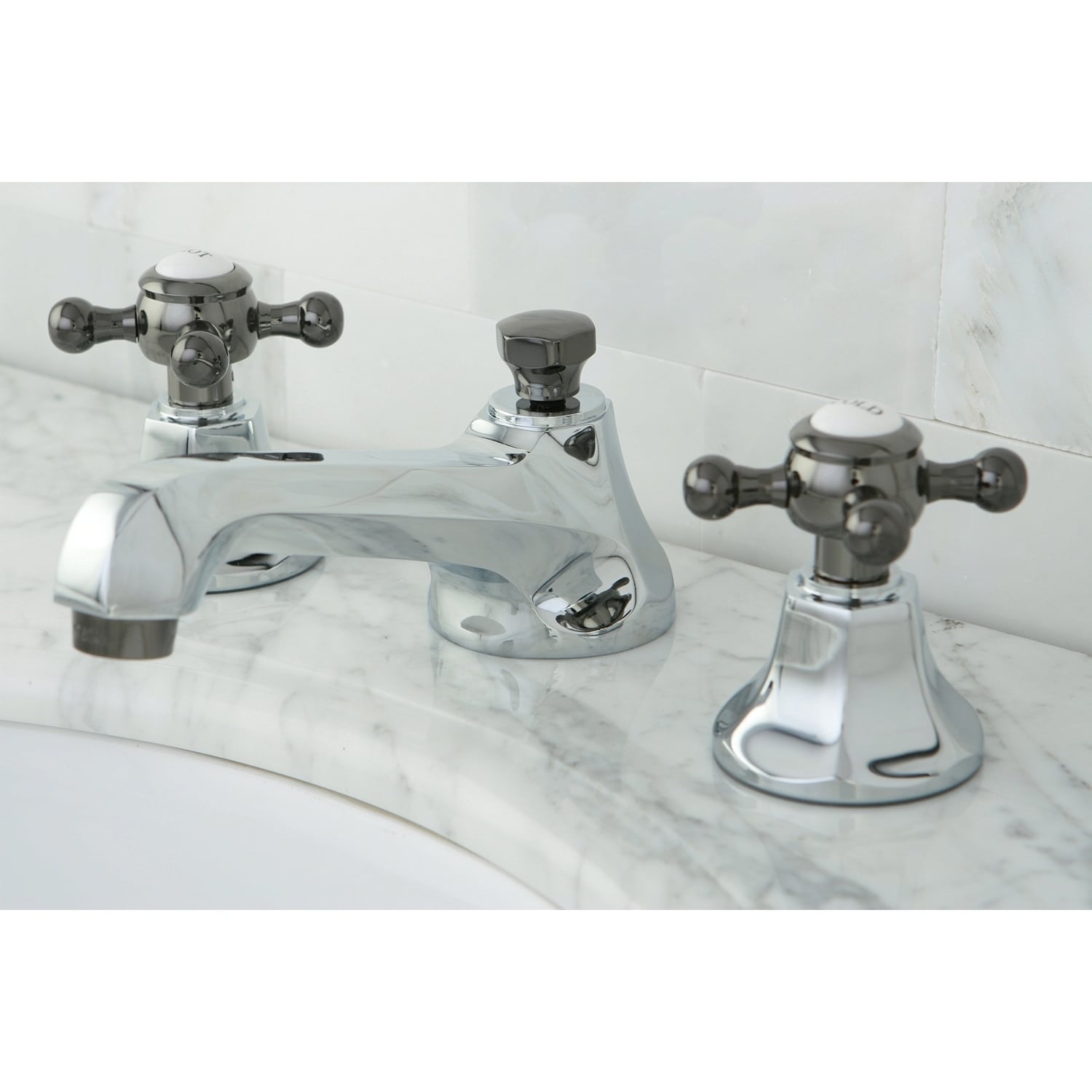 Shop Chrome Black Cross Handle Widespread Bathroom Faucet