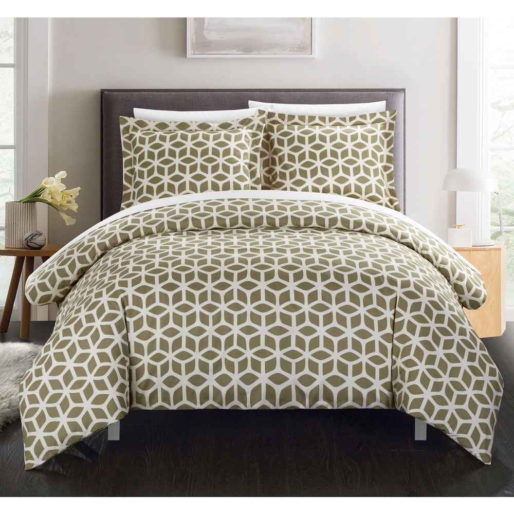 Chic Home Lovey 3 Piece Taupe Geometric Reversible Duvet Cover Set