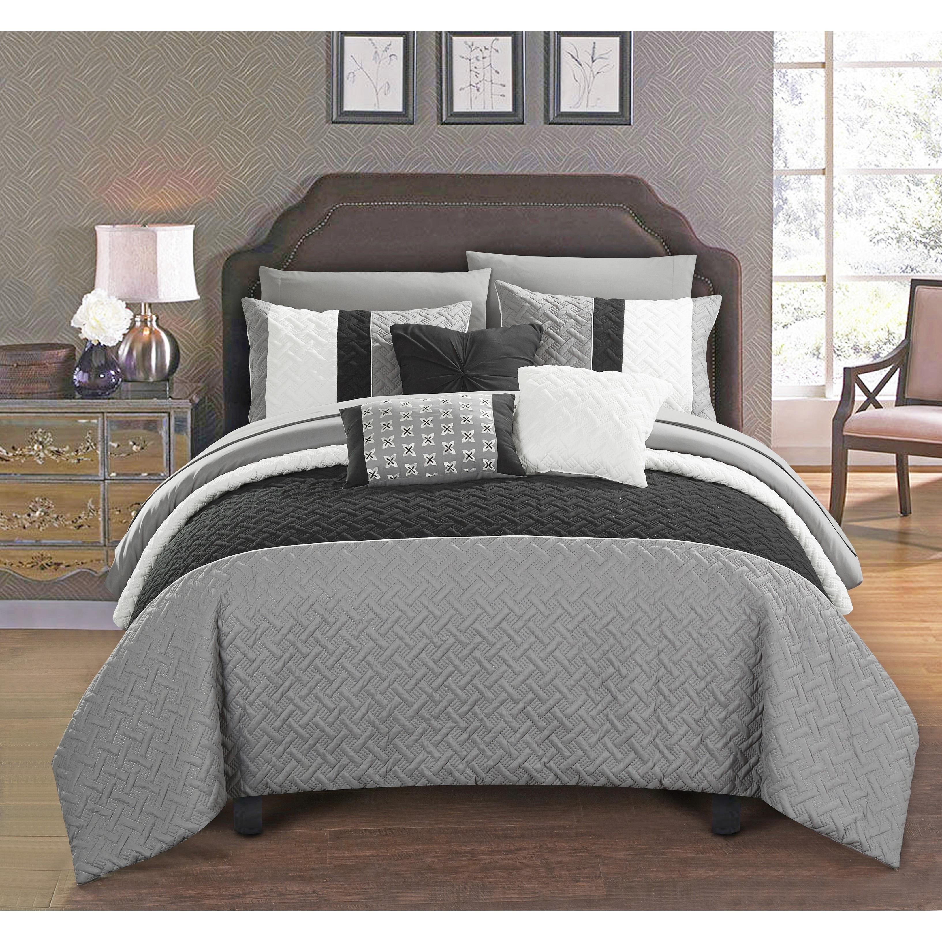 Shop Chic Home Arza 10 Piece Color Block Quilted Comforter Set