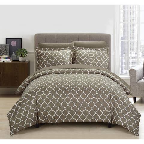 Chic Home Finlay 9 Piece Reversible Diamond Fretwork Print Duvet Cover and Sheet Set