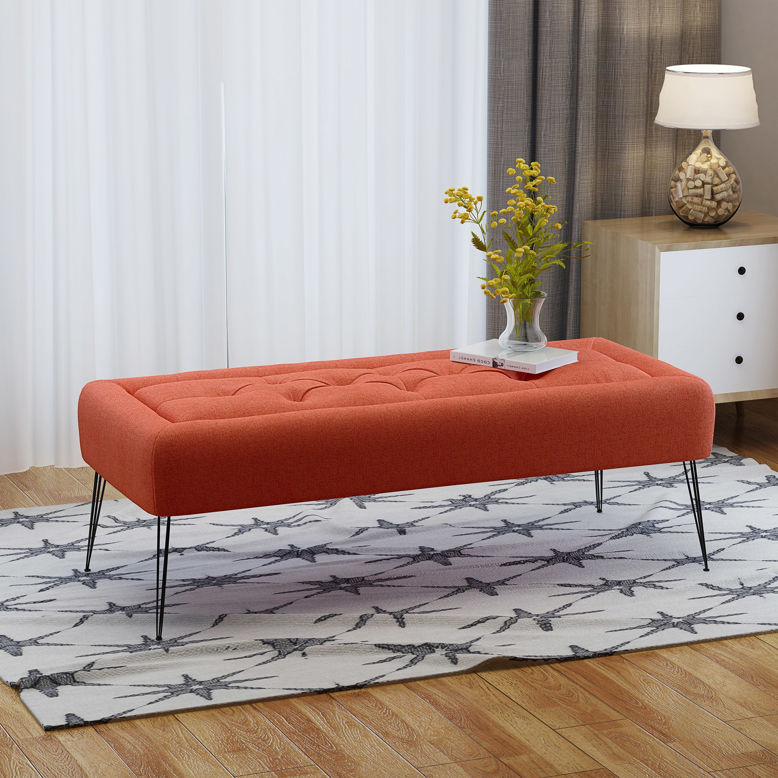Zyler Rectangle Tufted Fabric Ottoman Bench by Christopher Blue Modern