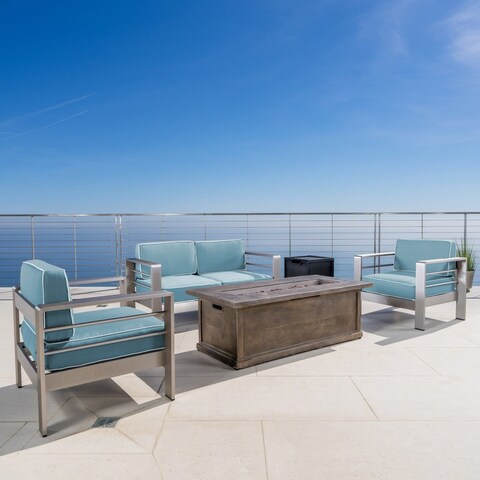 Cape Coral Outdoor Aluminum 5-piece Fire Pit Chat Set with Cushion by Christopher Knight Home