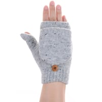 BYOS Women Winter Soft Warm Plush Fleece Lined Convertible Fingerless Knit Mittens Gloves Glittens w/ Thumb Flaps