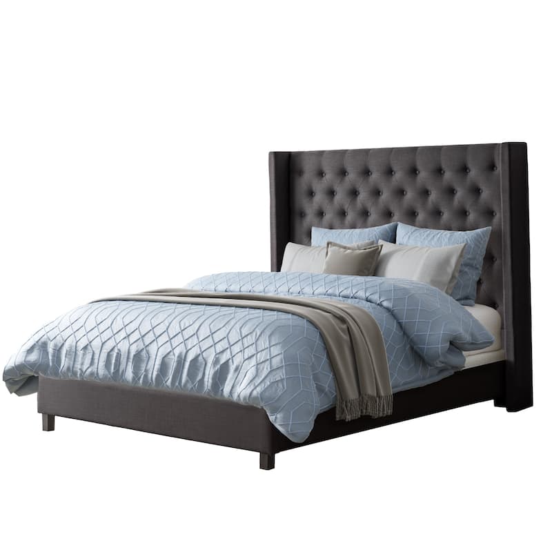 Copper Grove Buje Tufted Fabric Bed with Wings (King) - Tufted - Dark Grey